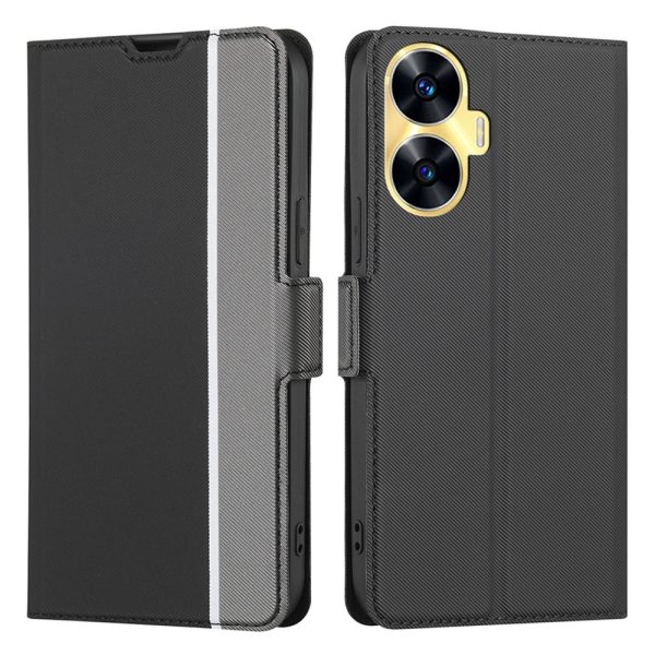 For Realme C55 Card Slot Twill Texture Phone Cover Stand Anti-Scratch TPU+PU Leather Case Online