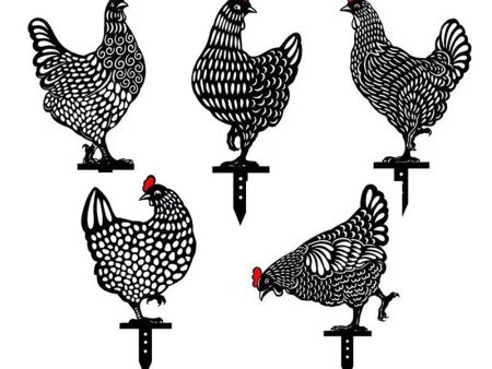 5Pcs   Set Garden Hen Chicken Yard Art Lawn Floor Decoration Animal Silhouette Garden Stakes Supply