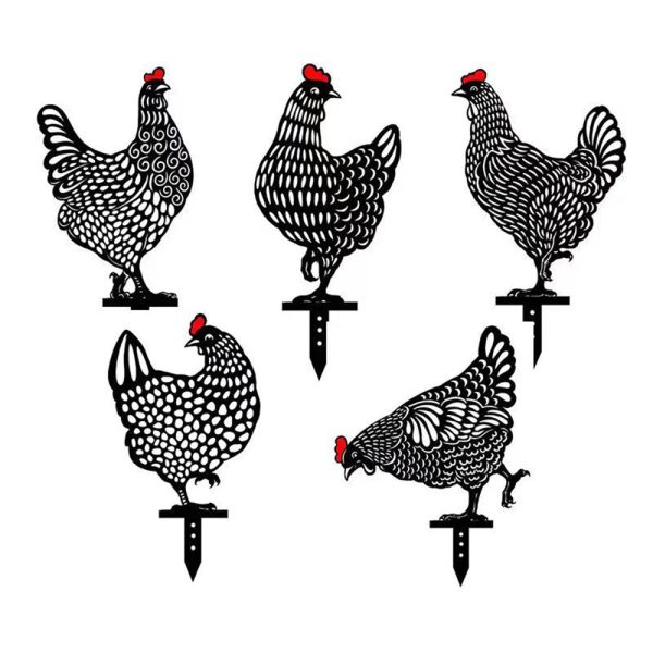 5Pcs   Set Garden Hen Chicken Yard Art Lawn Floor Decoration Animal Silhouette Garden Stakes Supply