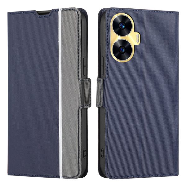 For Realme C55 Card Slot Twill Texture Phone Cover Stand Anti-Scratch TPU+PU Leather Case Online