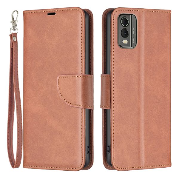 For Nokia C32 Textured PU Leather Stand Phone Case Anti-drop Solid Color Wallet Cover Fashion