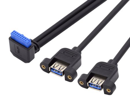 U3-088-DN Angled 19Pin 20Pin Male to USB 3.0 Dual Ports Female Cable Screw Mount Type 90 Degree 5Gbps Cord For Cheap