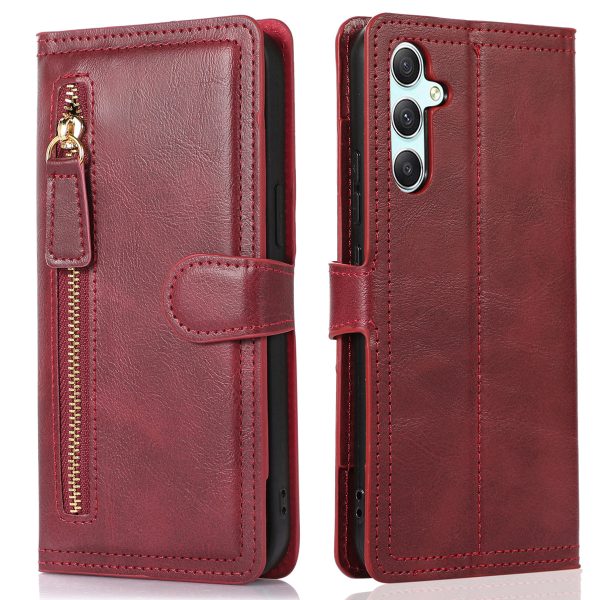 For Samsung Galaxy A34 5G PU Leather Wallet Case Zipper Pocket Stand Flip Phone Cover For Sale