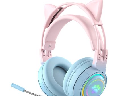 T25 Cute Cat Ears Headphones RGB Lighting Bluetooth Wireless Headset with  Detachable Mic Online