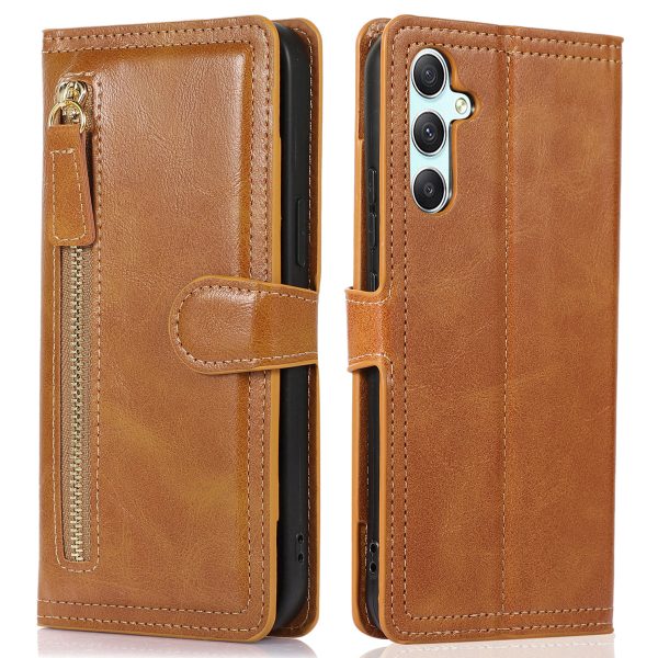 For Samsung Galaxy A34 5G PU Leather Wallet Case Zipper Pocket Stand Flip Phone Cover For Sale