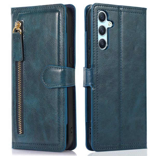 For Samsung Galaxy A34 5G PU Leather Wallet Case Zipper Pocket Stand Flip Phone Cover For Sale